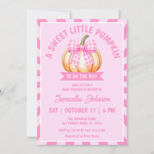 Little Pumpkin Pink Gingham Bow Baby Shower Invitation