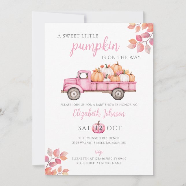 Little Pumpkin Pink Girl Baby Shower All In One Invitation (Front)