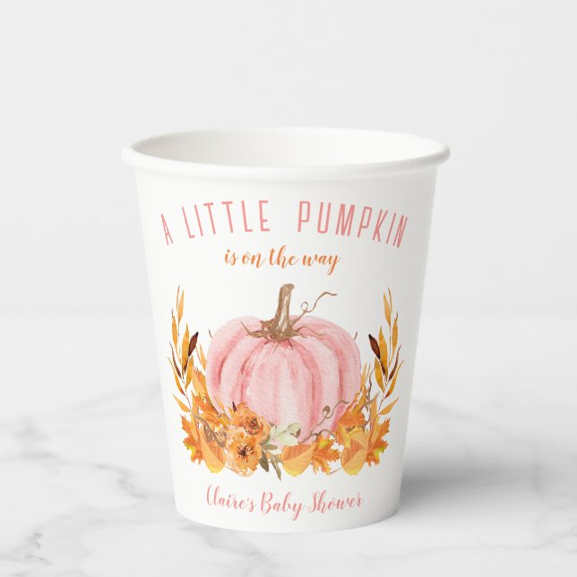 Little Pumpkin Pink Girl Baby Shower Paper Cups (Front)