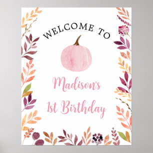 Little Pumpkin Pink Girl Boho Birthday Welcome Poster