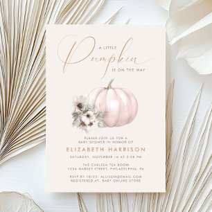 Little Pumpkin Pink Girl Fall Baby Shower Invitation