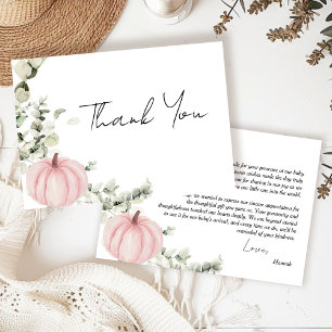 Little Pumpkin Pink Girl Fall Baby Shower Thank You Card