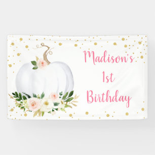 Little Pumpkin Pink Gold Birthday Banner