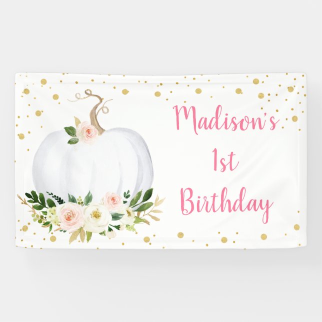 Little Pumpkin Pink Gold Birthday Banner (Horizontal)