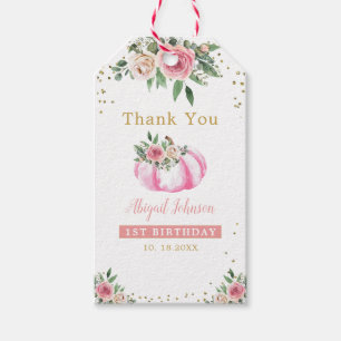 Little Pumpkin Pink Gold Floral 1st Birthday Favou Gift Tags