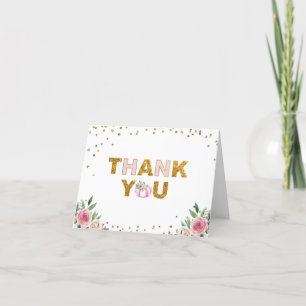 Little Pumpkin Pink Gold Floral 1st Birthday Photo Thank You Card