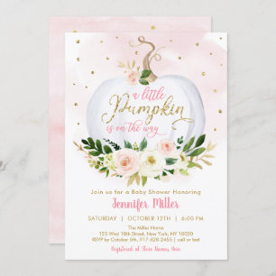Little Pumpkin Pink Gold Floral Baby Shower Invitation