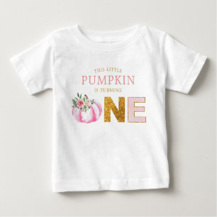Little Pumpkin Pink Gold Floral Girl 1st Birthday Baby T-Shirt