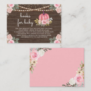 Little Pumpkin Pink Gold Floral Wood Book Request Enclosure Card