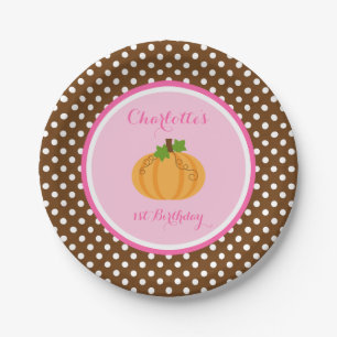 Little Pumpkin Pink Orange Girl Birthday Paper Plate