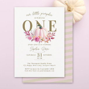 Little Pumpkin Pink Roses 1st Elegant Birthday Invitation