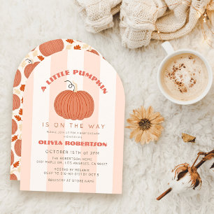 Little Pumpkin Pink Stripes Girl Baby Shower Invitation