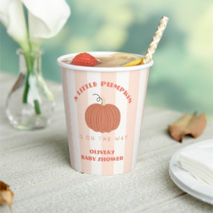 Little Pumpkin Pink Stripes Girl Baby Shower Paper Cups