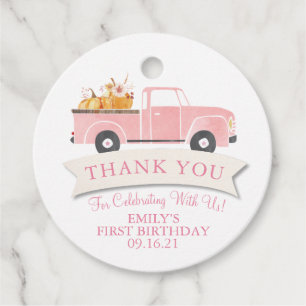 Little Pumpkin Pink Truck 1st Birthday Party Favour Tags