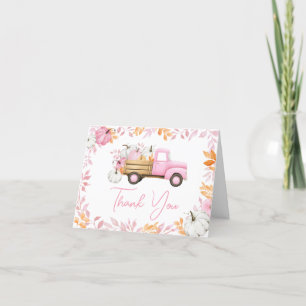 Little Pumpkin Pink Truck Fall Baby Shower Thank You Card