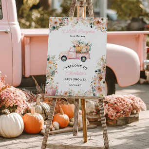 Little Pumpkin Pink Truck Fall Floral Baby Shower Poster