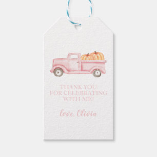 Little Pumpkin pink truck first birthday Gif Gift Tags