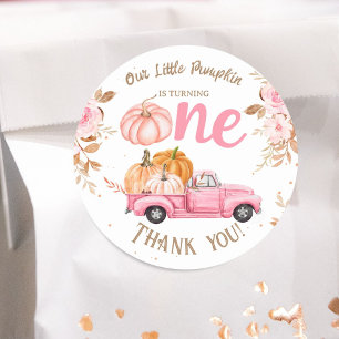 Little Pumpkin Pink Truck Girl Fall 1st Birthday Classic Round Sticker