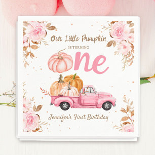 Little Pumpkin Pink Truck Girl Fall 1st Birthday Napkin