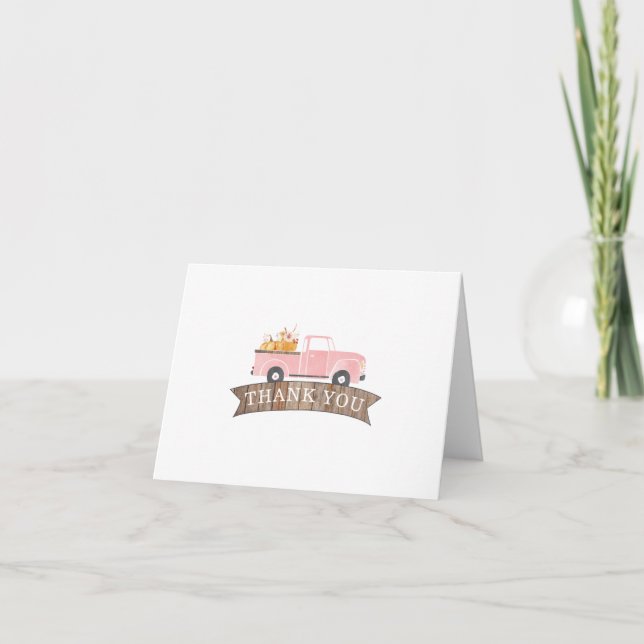 Little Pumpkin Pink Truck Thank You Card (Front)