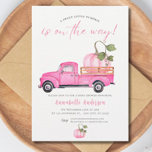 Little Pumpkin  Pink watercolor Girl Baby Shower Invitation