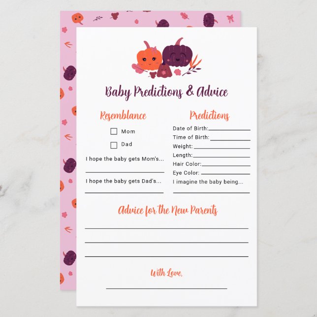 Little Pumpkin Predictions & Advice Baby Shower (Front/Back)