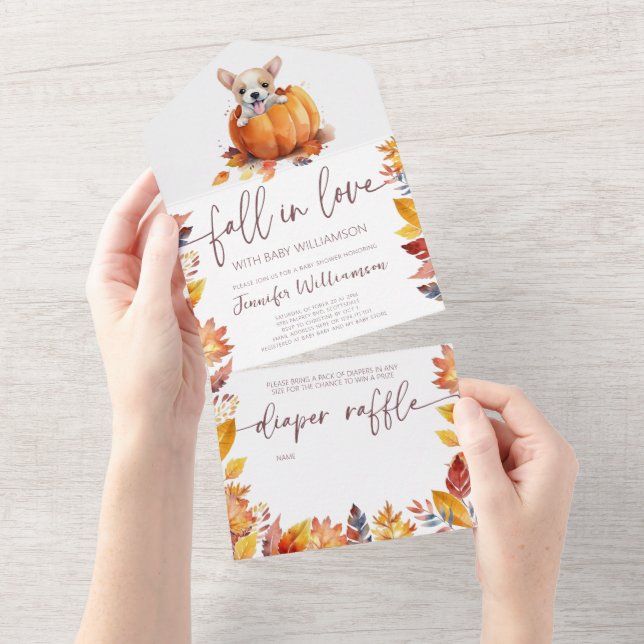 Little Pumpkin Puppy Fall in Love Baby Shower  All In One Invitation (Tearaway)