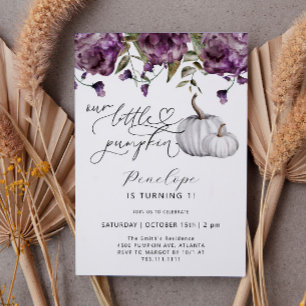 Little Pumpkin Purple Floral Birthday Invitation