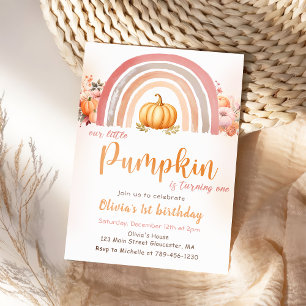 Little Pumpkin Rainbow Fall 1st Birthday Invitation