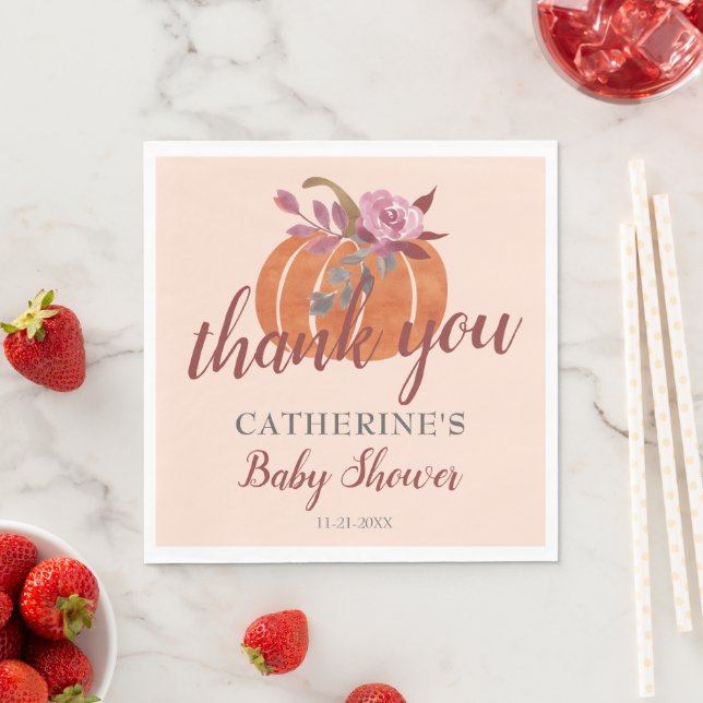 Little Pumpkin Rustic Autumn Baby Shower Thank You Napkin (Insitu)