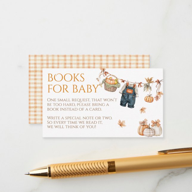 Little Pumpkin Rustic Baby Shower Book Request Enclosure Card (Front/Back In Situ)
