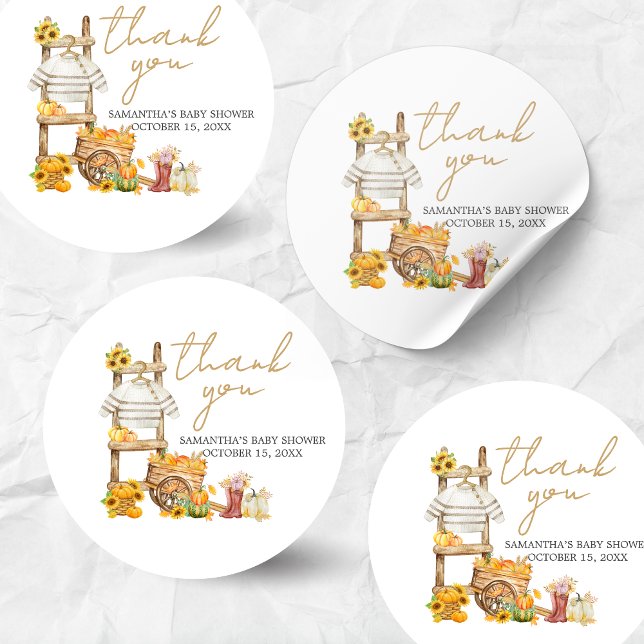 Little Pumpkin Rustic Baby Shower  Classic Round Sticker (A Little Pumpkin Baby Shower Sticker)