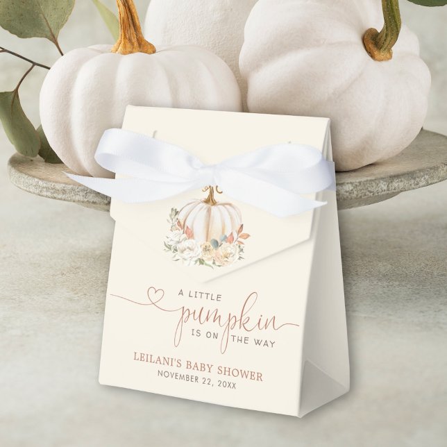 Little Pumpkin Rustic Baby Shower Favour Box (Autumn is in the air with this little pumpkin on the way fall floral baby shower favor tent.)