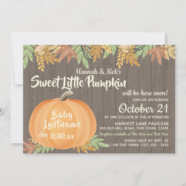 Little Pumpkin Rustic Baby Shower Invitation (Front)
