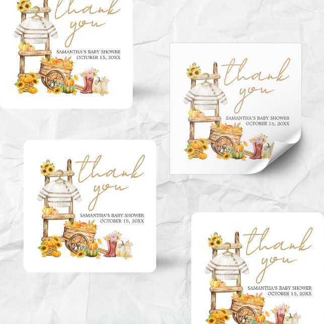 Little Pumpkin Rustic Baby Shower  Square Sticker (A Little Pumpkin Baby Shower Sticker)