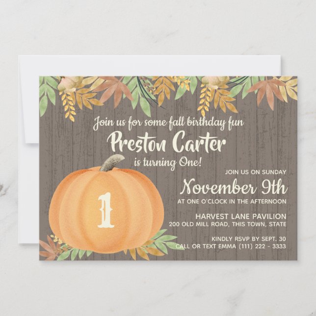 Little Pumpkin Rustic Birthday Invitation (Front)