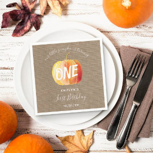 Little Pumpkin Rustic Burlap 1st Birthday Napkin