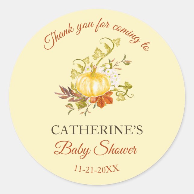 Little Pumpkin Rustic Fall Baby Shower Thank You Classic Round Sticker (Front)