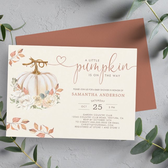 Little Pumpkin Rustic Fall Floral Baby Shower Invitation (A pumpkin baby shower invite is a delightful way to incorporate the fall season to celebrate.)