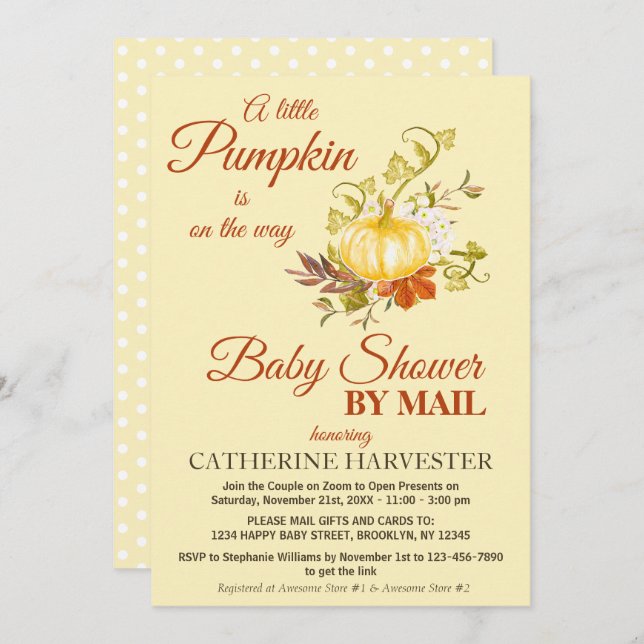 Little Pumpkin Rustic Fall Virtual Baby Shower Invitation (Front/Back)
