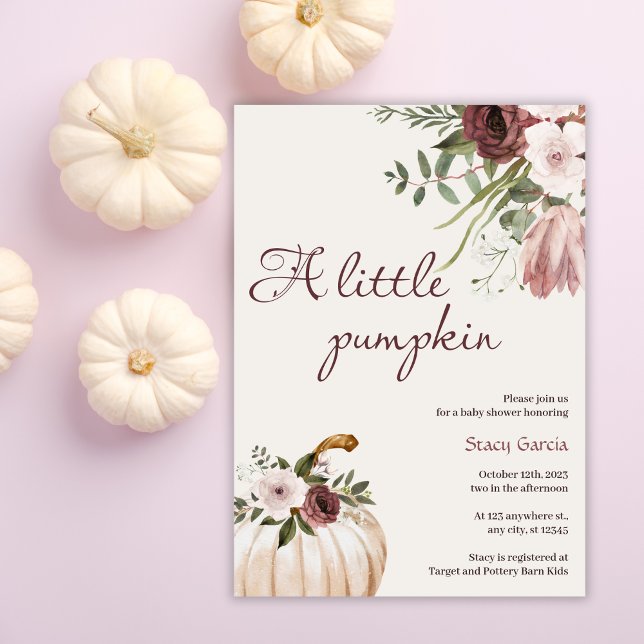 Little pumpkin Rustic Floral Fall Baby Shower Invitation (Creator Uploaded)