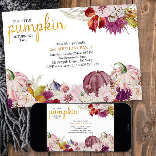 Little Pumpkin Rustic Floral Girls Birthday Invitation