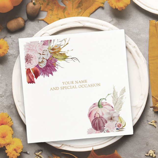 Little Pumpkin Rustic Floral Personalised Napkin (Personalized napkins for fall occasions  from the little pumpkin collection)