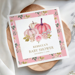 Little Pumpkin Rustic Pink Gold Floral Baby Shower Napkin