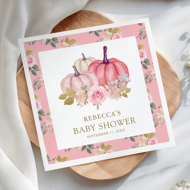 Little Pumpkin Rustic Pink Gold Floral Baby Shower Napkin (Creator Uploaded)