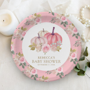 Little Pumpkin Rustic Pink Gold Floral Baby Shower Paper Plate