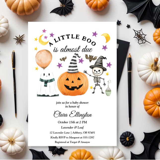 Little Pumpkin’s First Halloween Baby shower Invitation (baby shower invitation, halloween, watercolor, pumpkin, orange, little boo is almost due)