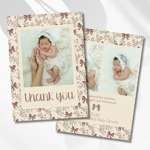 Little Pumpkin Sage Leaves Baby Photo Thank You Announcement