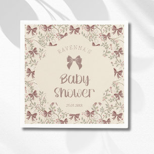 Little Pumpkin Sage Leaves Bow Baby Shower Napkin