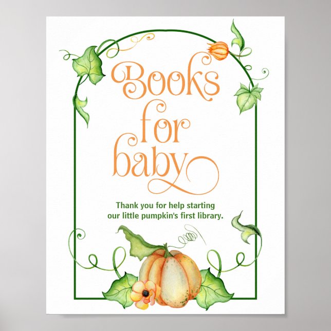 Little Pumpkin Shower Books for Baby Table Sign (Front)